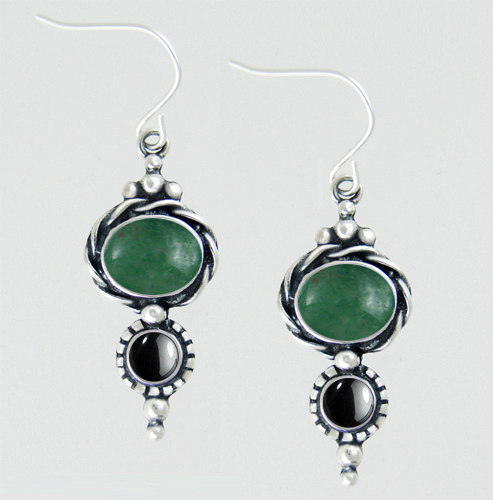 Sterling Silver Drop Dangle Earrings With Jade And Hematite